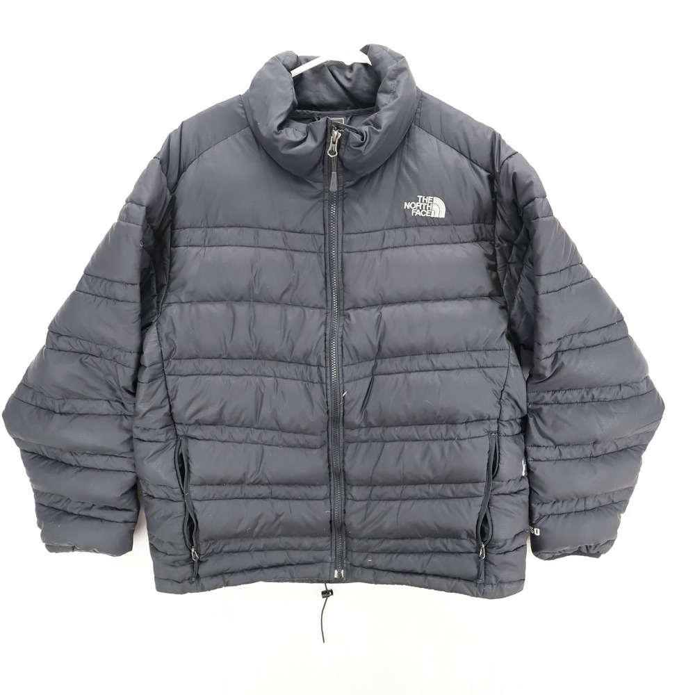 The North Face Mens 550 Down Puffer Jacket Black Large Full Zip Quilted READ